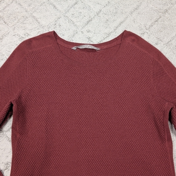 Athleta Sweater Womens L Red Burgundy Wool Thermal Honeycomb Waffle Knit - Picture 2 of 9
